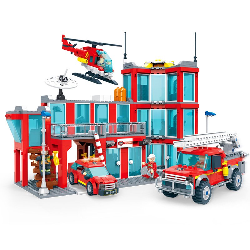 Building Blocks Toy City Fire Department Fire Truck Police Station Boy Assembling Lego - Image 5