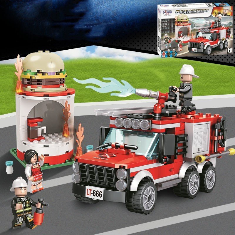 Building Blocks Toy City Fire Department Fire Truck Police Station Boy Assembling Lego - Image 2