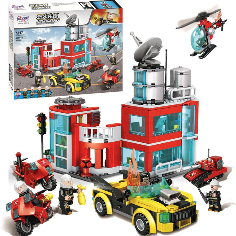 Building Blocks Toy City Fire Department Fire Truck Police Station Boy Assembling Lego - Image 6