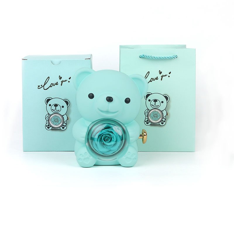 Rotating Bear Gift Box Eternal Rose Teddy Bear Jewelry Box With Necklace Valentine Wedding Special Present For Girlfriend Anniversary Gift Jewelry Box - Image 6