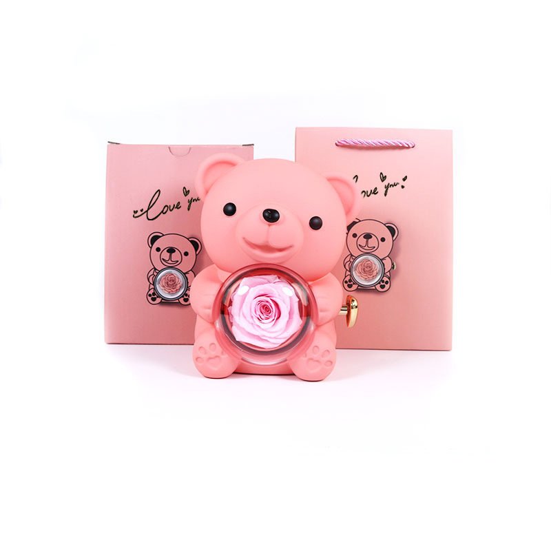 Rotating Bear Gift Box Eternal Rose Teddy Bear Jewelry Box With Necklace Valentine Wedding Special Present For Girlfriend Anniversary Gift Jewelry Box - Image 5
