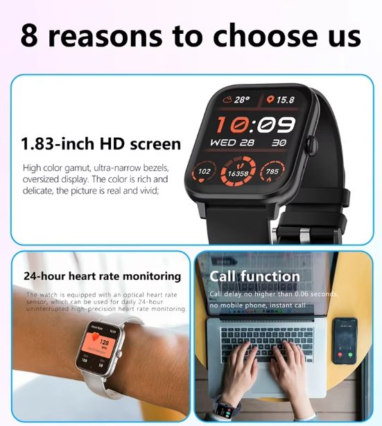 SmartWatch Men Women1.83inch BT Face Heart Rate Fitness Tracker - Image 4
