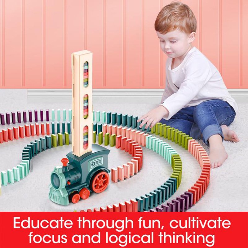 Motorized Automatic Domino Train Toy — Electric Domino Placer with 100 Colorful Pieces for Kids - Image 5