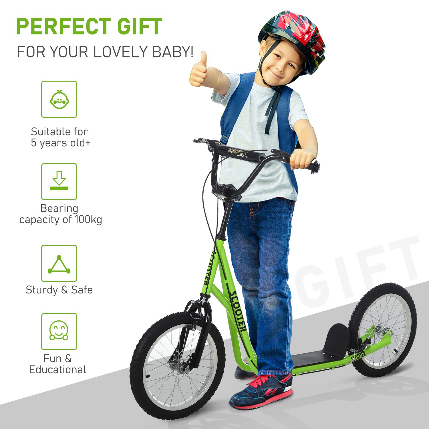 Youth Scooter Kick Scooter for Kids 5+ with Adjustable Handlebar Front and Rear Dual Brakes, Light Green - Image 3