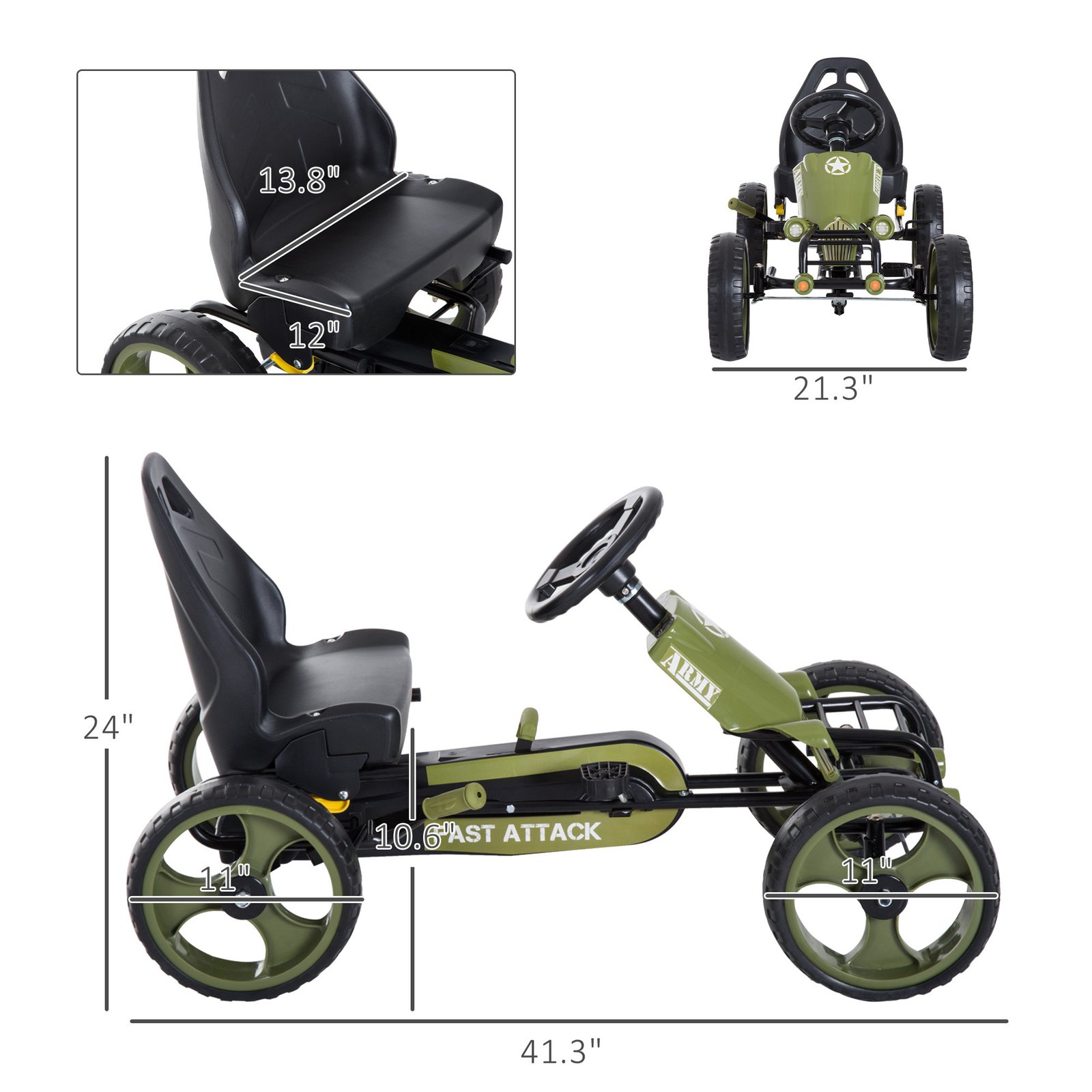 Pedal Go Kart for Kids with Adjustable Seat for 3-6 Year Old Boys and Girls, Green - Image 6