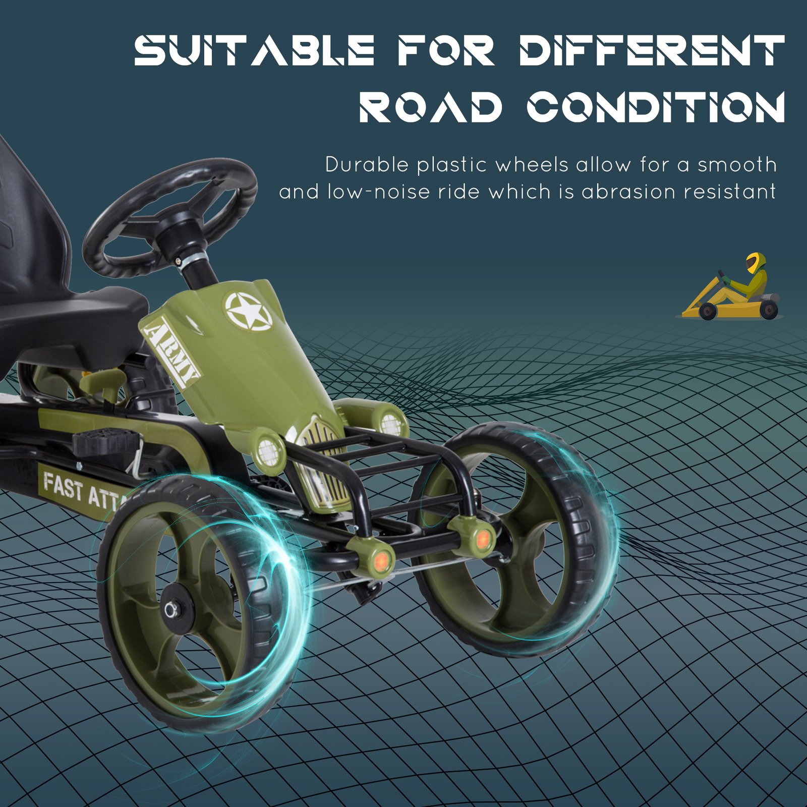 Pedal Go Kart for Kids with Adjustable Seat for 3-6 Year Old Boys and Girls, Green - Image 8