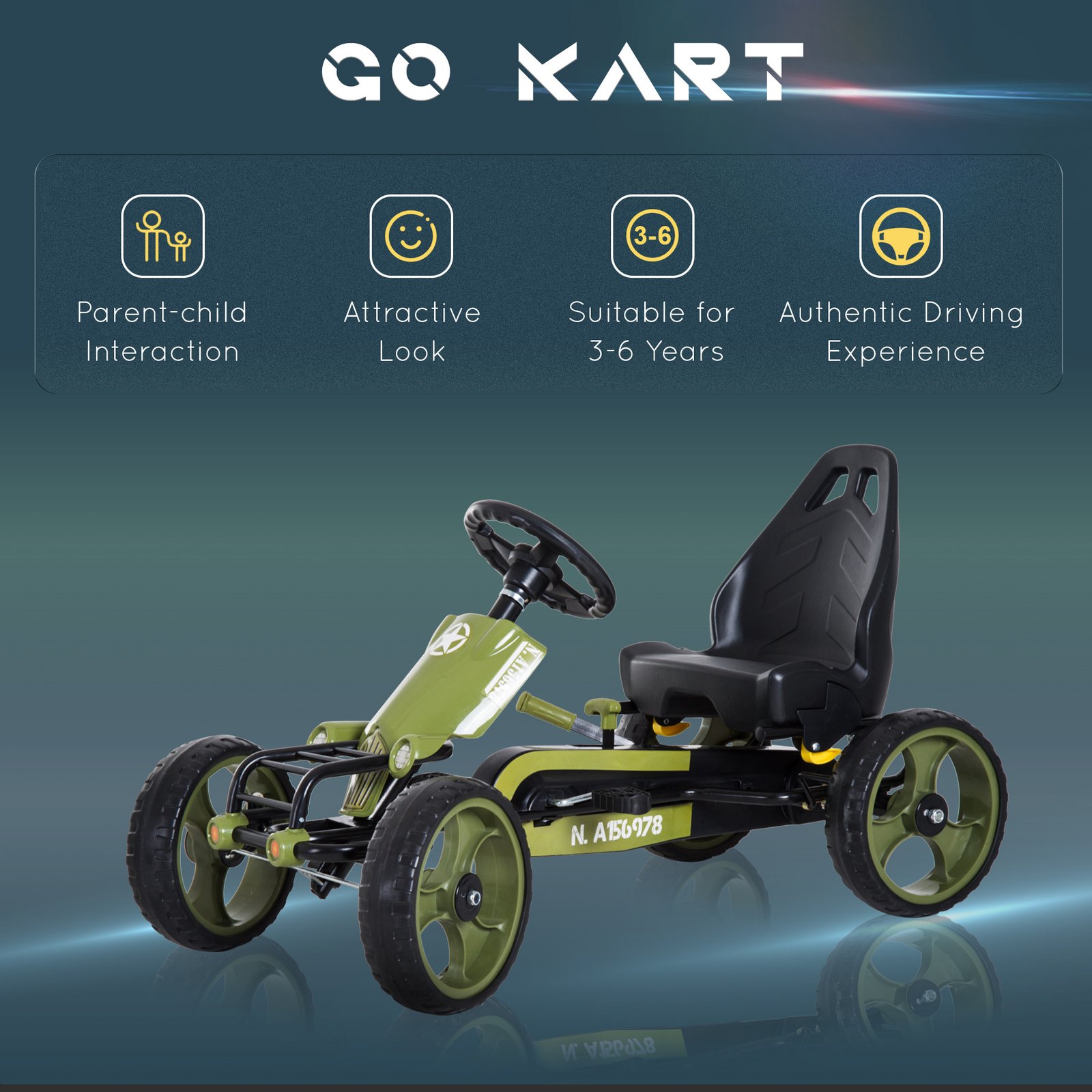 Pedal Go Kart for Kids with Adjustable Seat for 3-6 Year Old Boys and Girls, Green - Image 4