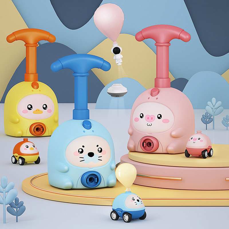 Balloon-powered car STEM toy with launch tower