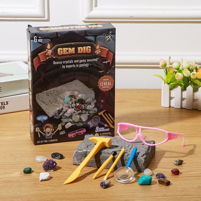 Gem dig kit with tools and real gemstones – one of the best STEM toys for 6-year-olds