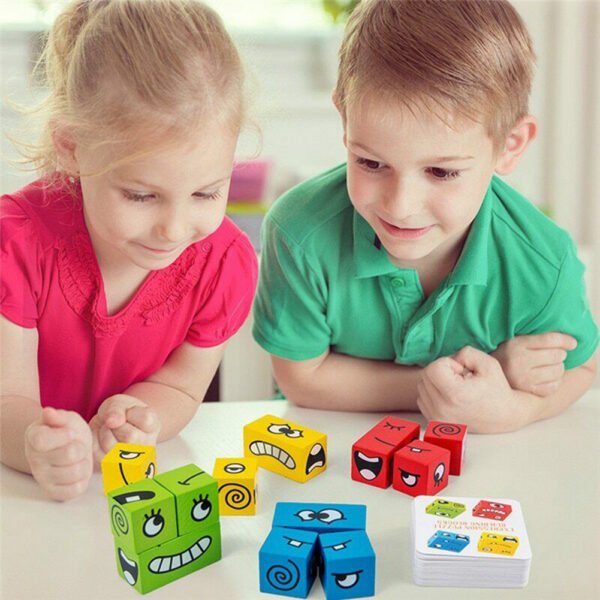 Wooden Face-Matching Puzzle Blocks