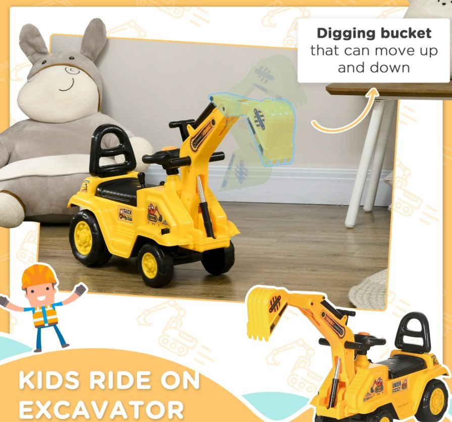 3-in-1 Ride-On Excavator, Scooter & Pull Cart - Image 6