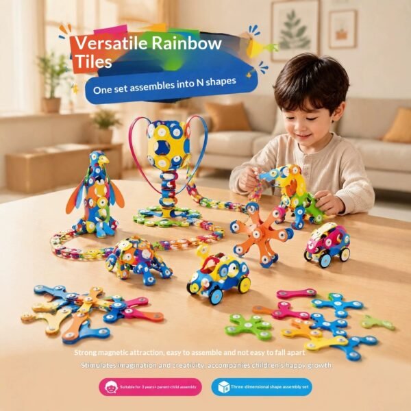 Rainbow Magnetic Tiles Building Set with Storage or Gift Box