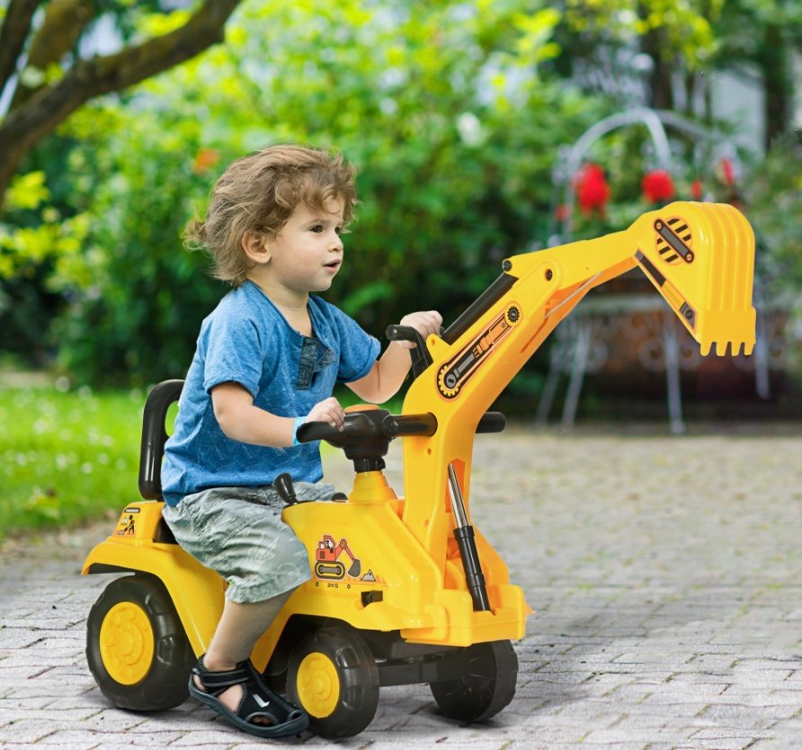 3-in-1 Ride-On Excavator, Scooter & Pull Cart