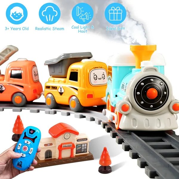Electric Train Set with Smoke, Lights, Sound and Remote, Ages 3–6