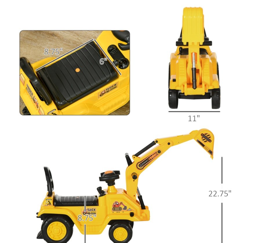 3-in-1 Ride-On Excavator, Scooter & Pull Cart - Image 2