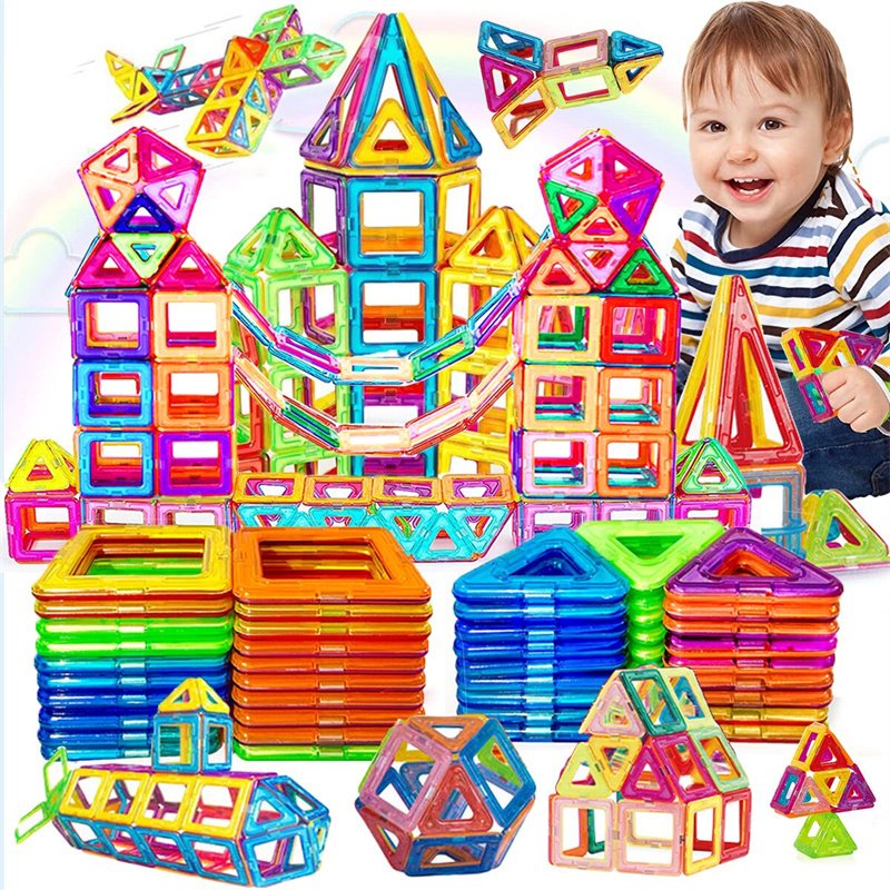 Colourful magnetic building tiles construction set
