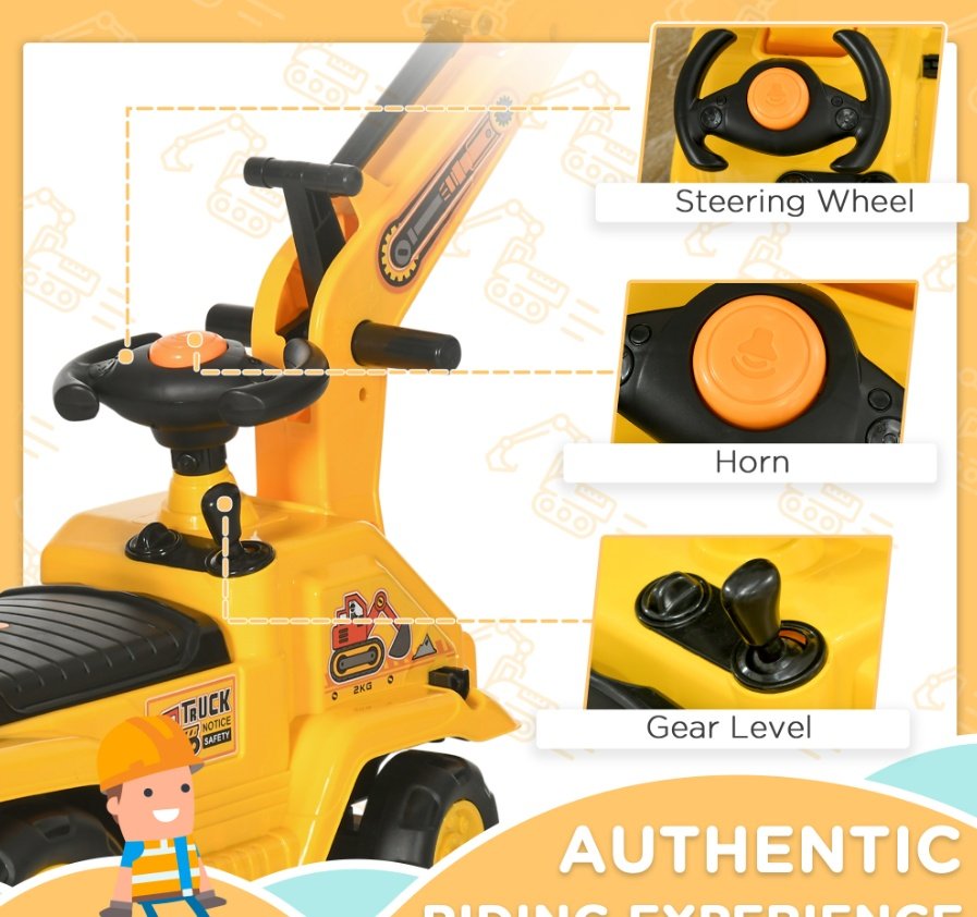 3-in-1 Ride-On Excavator, Scooter & Pull Cart - Image 4