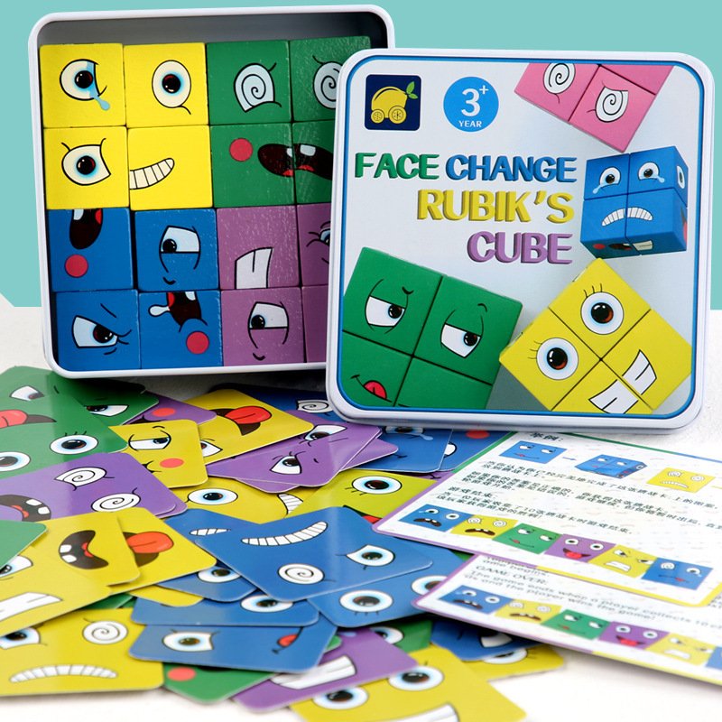 Wooden Face-Matching Puzzle Blocks - Image 2