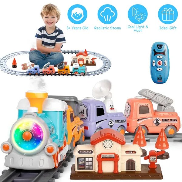 Electric Train Set with Smoke, Lights, Sound and Remote, Ages 3–6 - Image 5